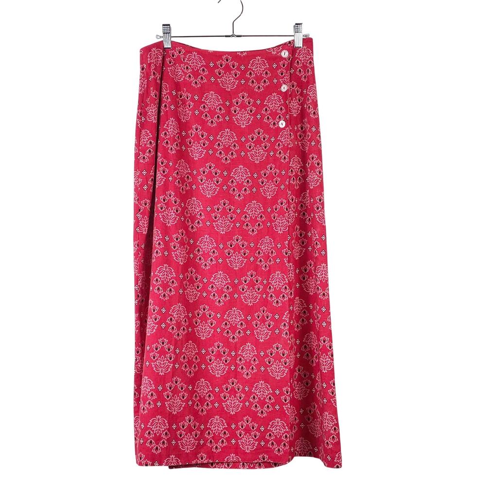 Coldwater Creek Women's Red Bandana Button Wrap Skirt Long Size M Country